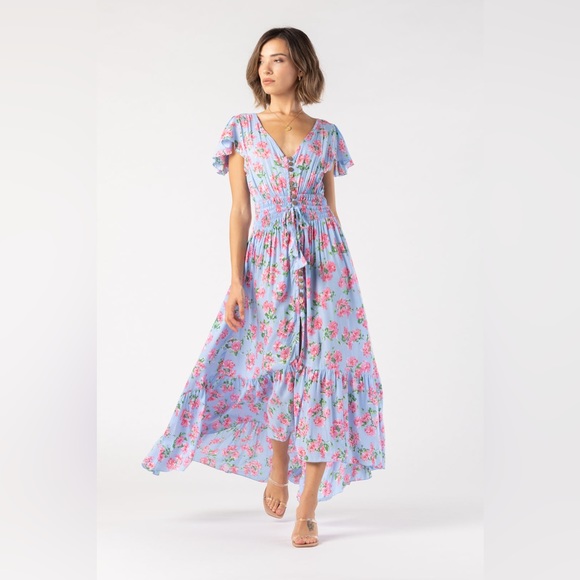 Tiare Hawaii New Moon Maxi Dress | Hibiscus Bouquet Baby Blue - Picture 5 of 14